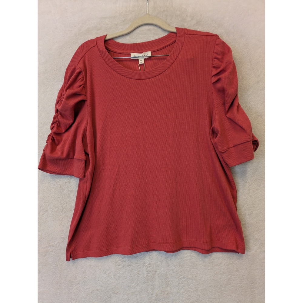 Downeast Oahu Top Mineral Red Ribbed Puff Sleeve Crew Neck XXL DA2507K012 NEW
